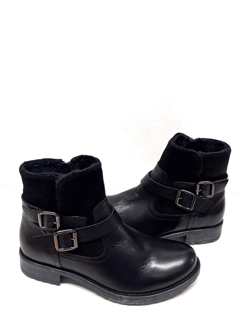 MIZ MOOZ LEATHER BUCKLE BOOTS SIDE ZIP BLACK 37EU / 7US NEW B - 30